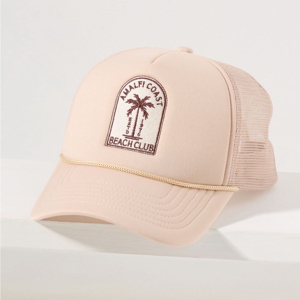 Anthropologie Coney Island Picnic Embroidered Palm
Trucker Hat